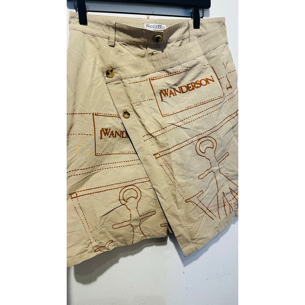 JW ANDERSON Tan Khaki 100% Cotton A-Line Logo Travel Asymmetrical Wrap Skirt 10 - Picture 11 of 14
